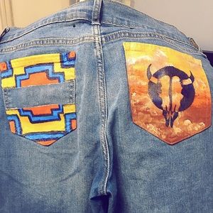Custom hand painted jeans southwestern print